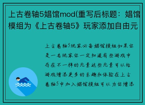 上古卷轴5娼馆mod(重写后标题：娼馆模组为《上古卷轴5》玩家添加自由元素)