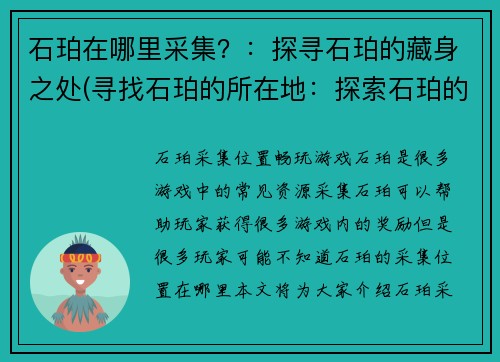 石珀在哪里采集？：探寻石珀的藏身之处(寻找石珀的所在地：探索石珀的下落和归宿)